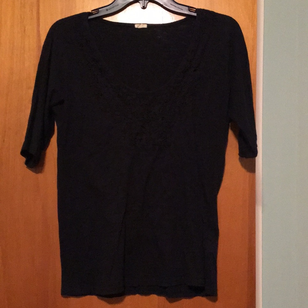 J Crew Black cotton top with lace detail